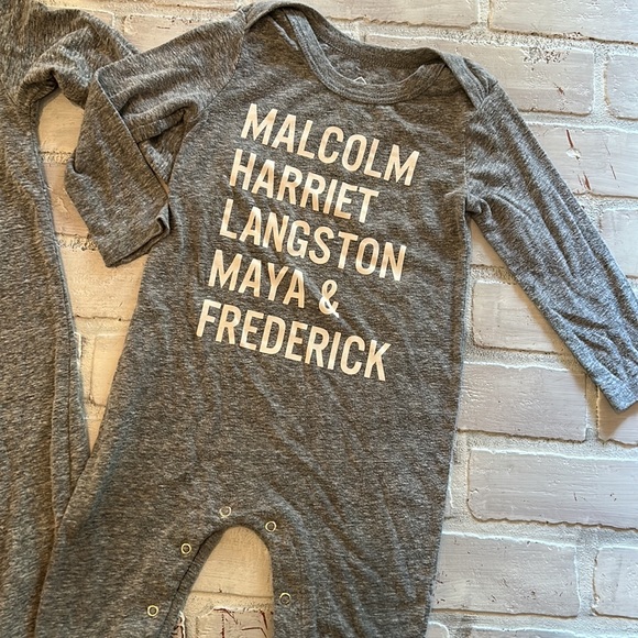 Black history month Malcolm, Harriet, etc gray marled romper matching twin set!! - Picture 3 of 5
